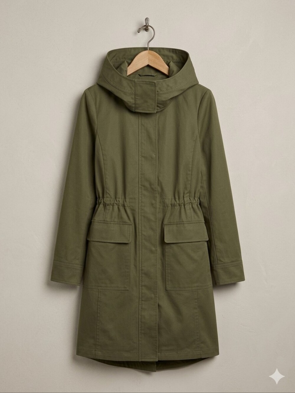 Ann Taylor Hooded Trench Coat Parka in Olive Green Sz S Fall Casual Military